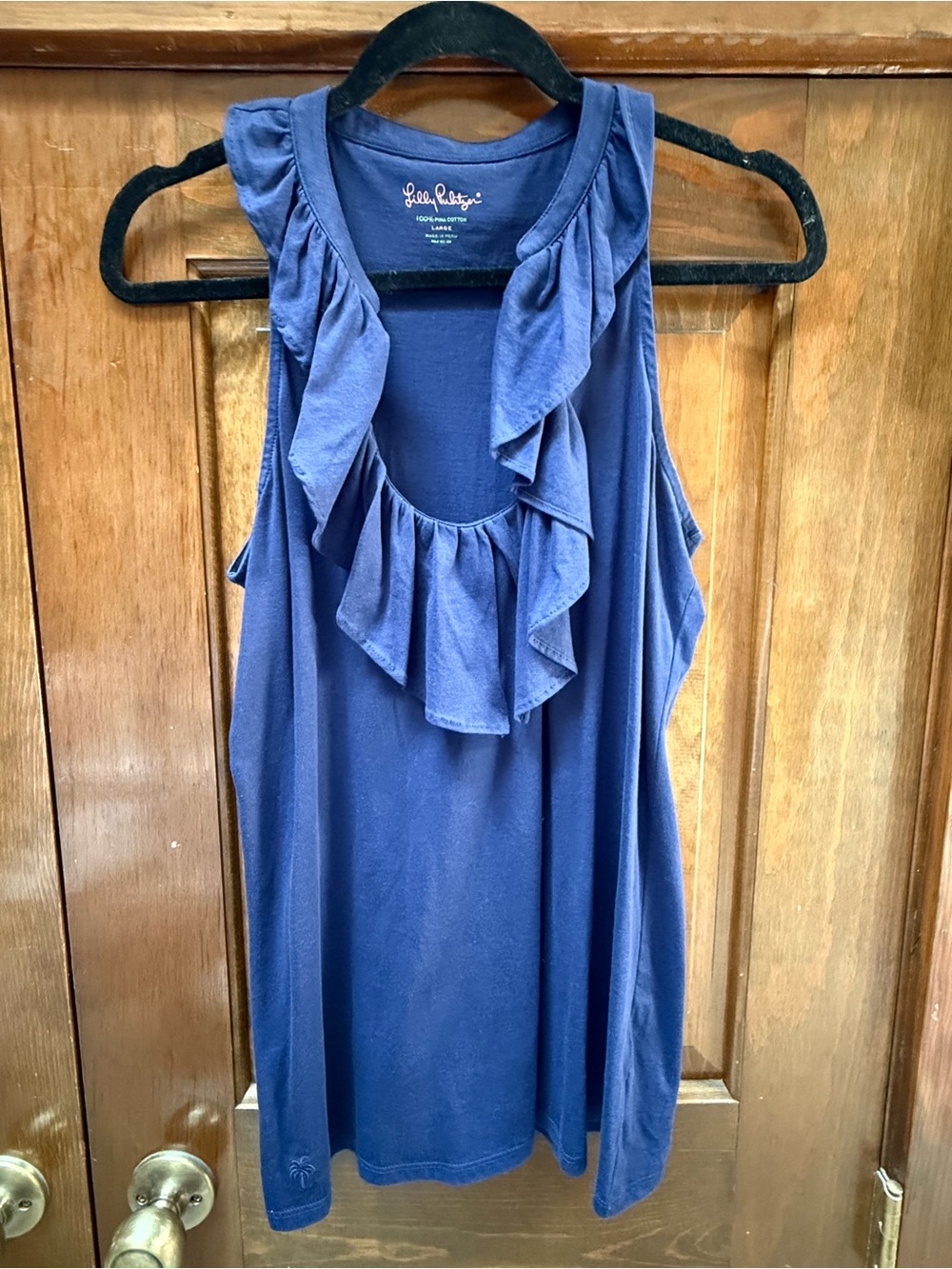Lilly Pulitzer Navy Ruffle Neck Sleeveless Pima Cotton Top